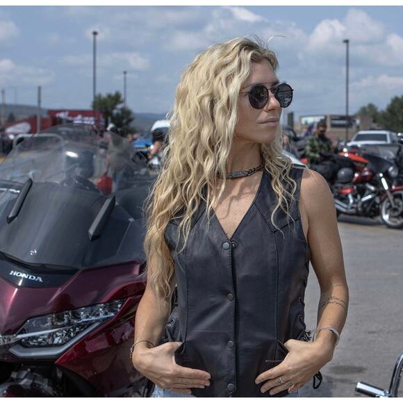 NWT MILWAUKEE LEATHER MLL4546 BLACK LEATHER LIGHTWEIGHT 4-SNAP SIDE LACE VEST - Picture 1 of 10